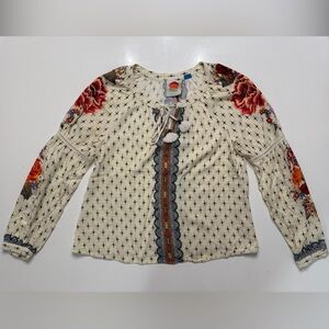FARM Rio for Anthropologie Cream Floral Boho Long Sleeve Top